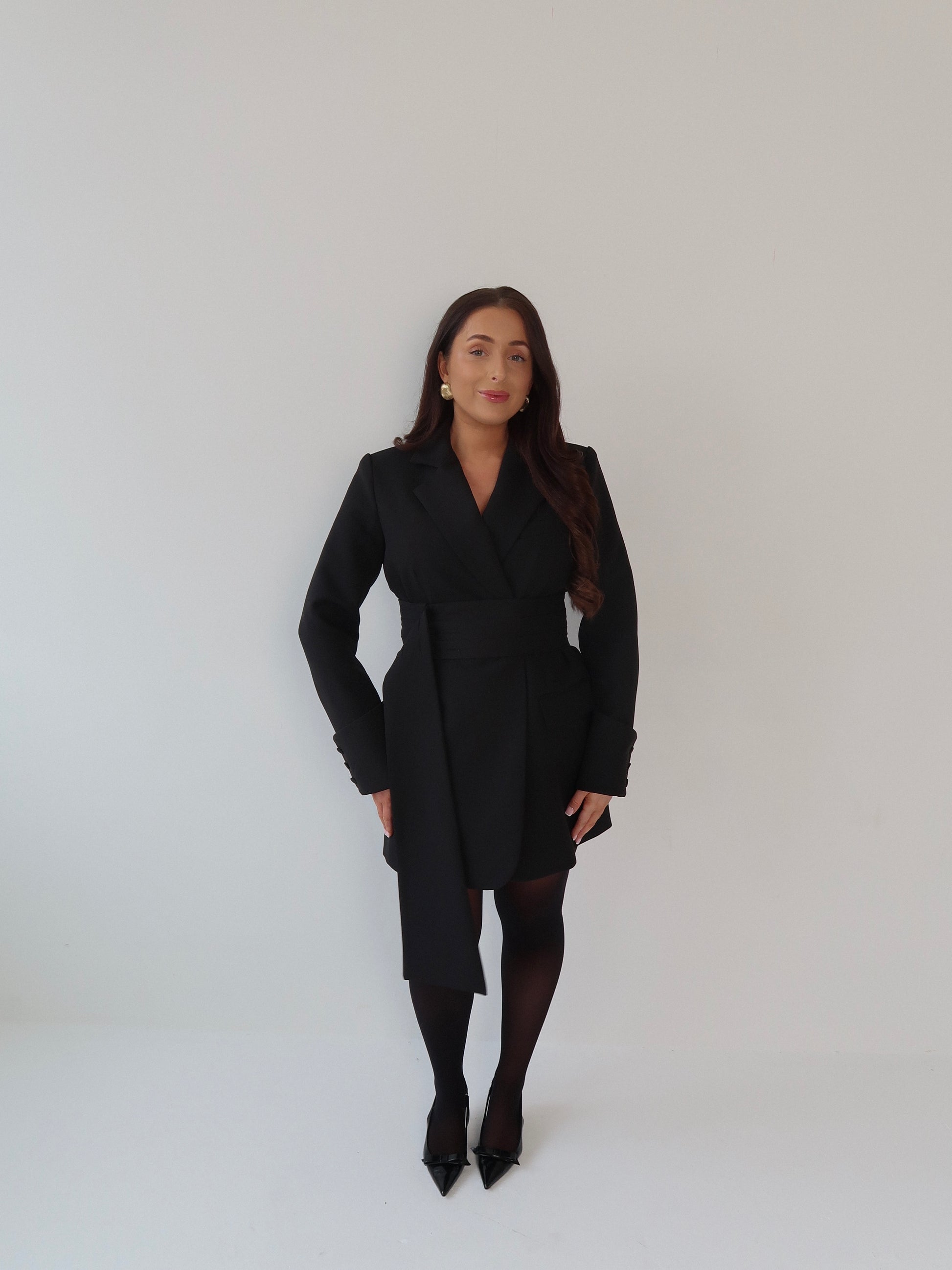 Black Dress, Little Black Dress, LBD, Blazer Dress, Tailored Dress. Belted Dress,Long Sleeve Dress, Chic Dress, Womens Blazer, Womens Blazer Dress, Camel Outfit, Camel Dress, Black Blazer, Black Dress,