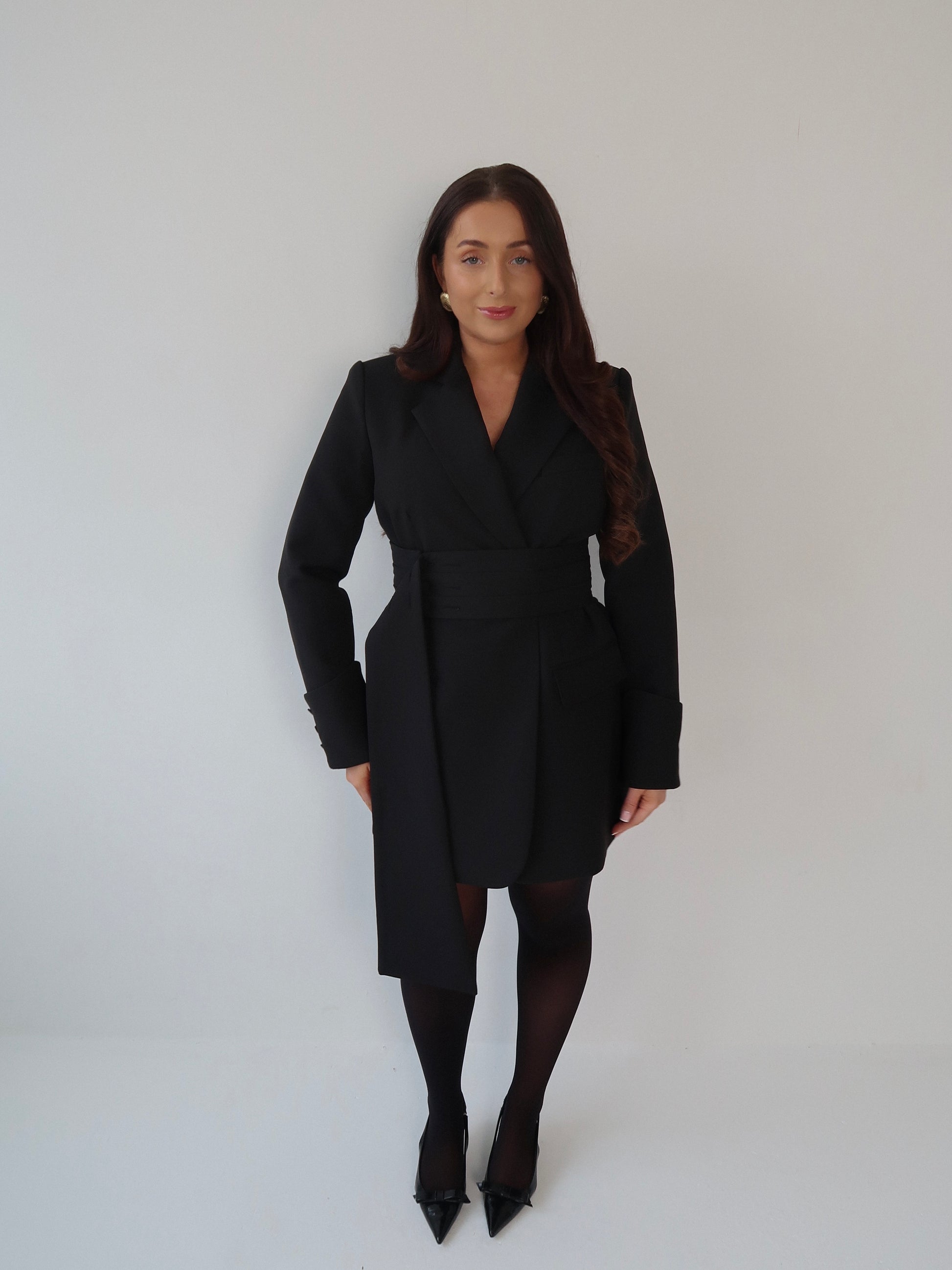 Black Dress, Little Black Dress, LBD, Blazer Dress, Tailored Dress. Belted Dress,Long Sleeve Dress, Chic Dress, Womens Blazer, Womens Blazer Dress, Camel Outfit, Camel Dress, Black Blazer, Black Dress,