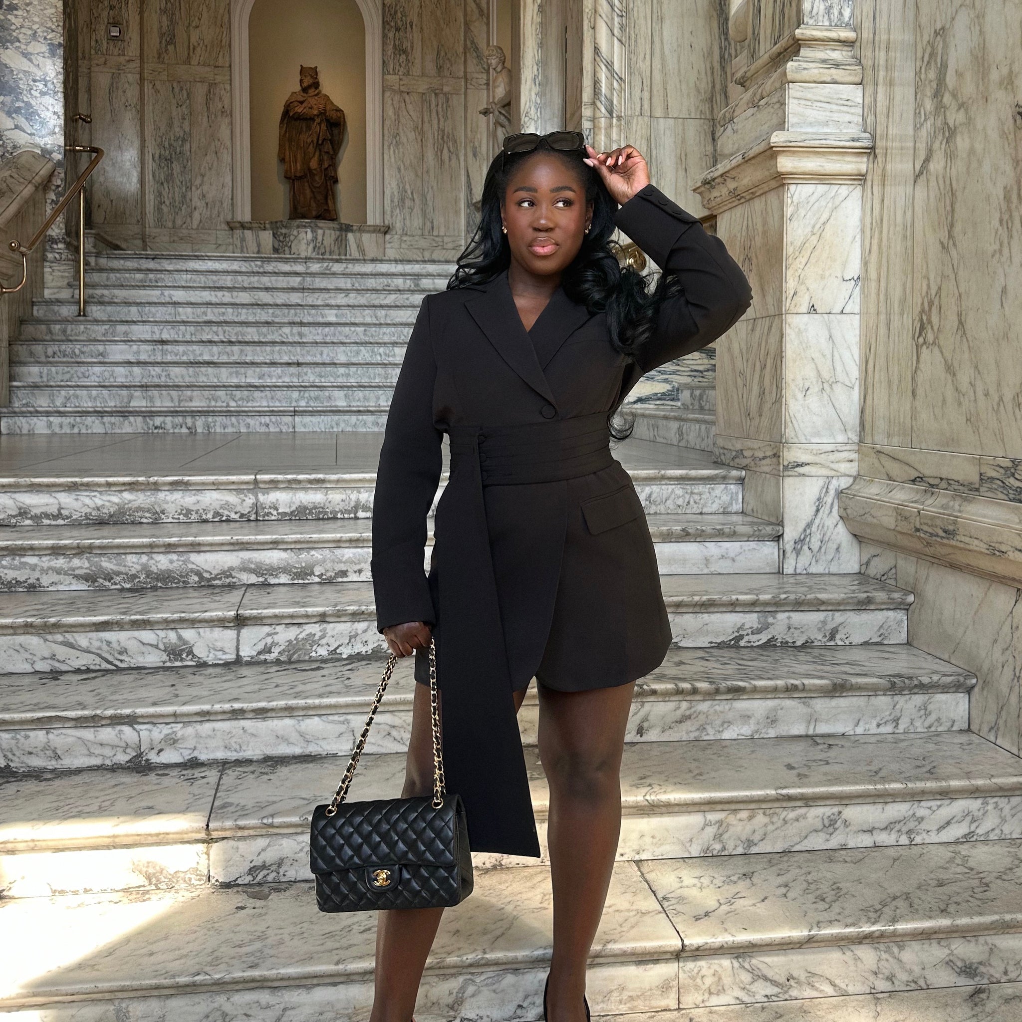 Signature Oversized Belted Blazer Dress | Classic Noire