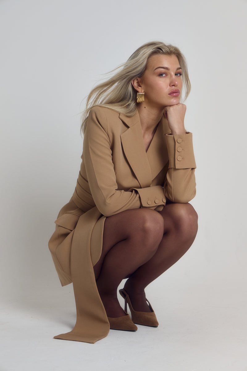 Signature Belted Blazer Dress | Caramel Crème