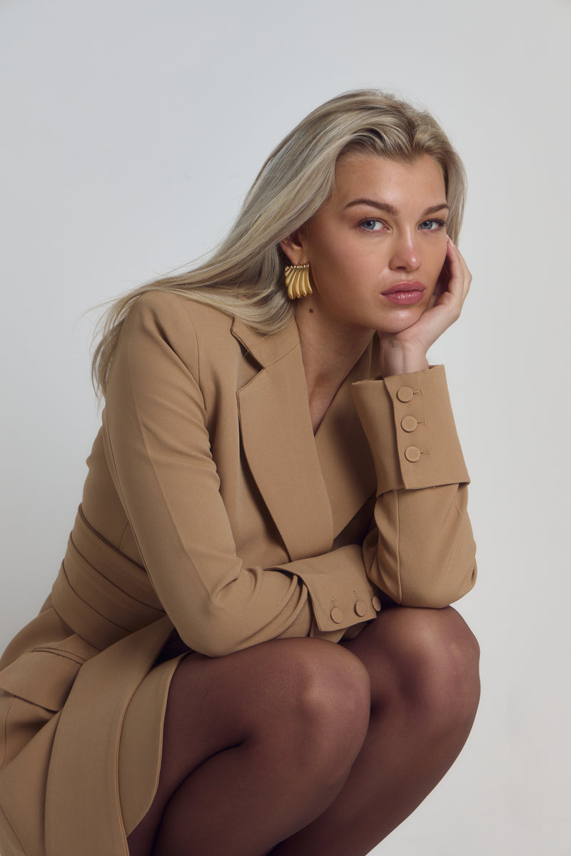 Signature Belted Blazer Dress | Caramel Crème