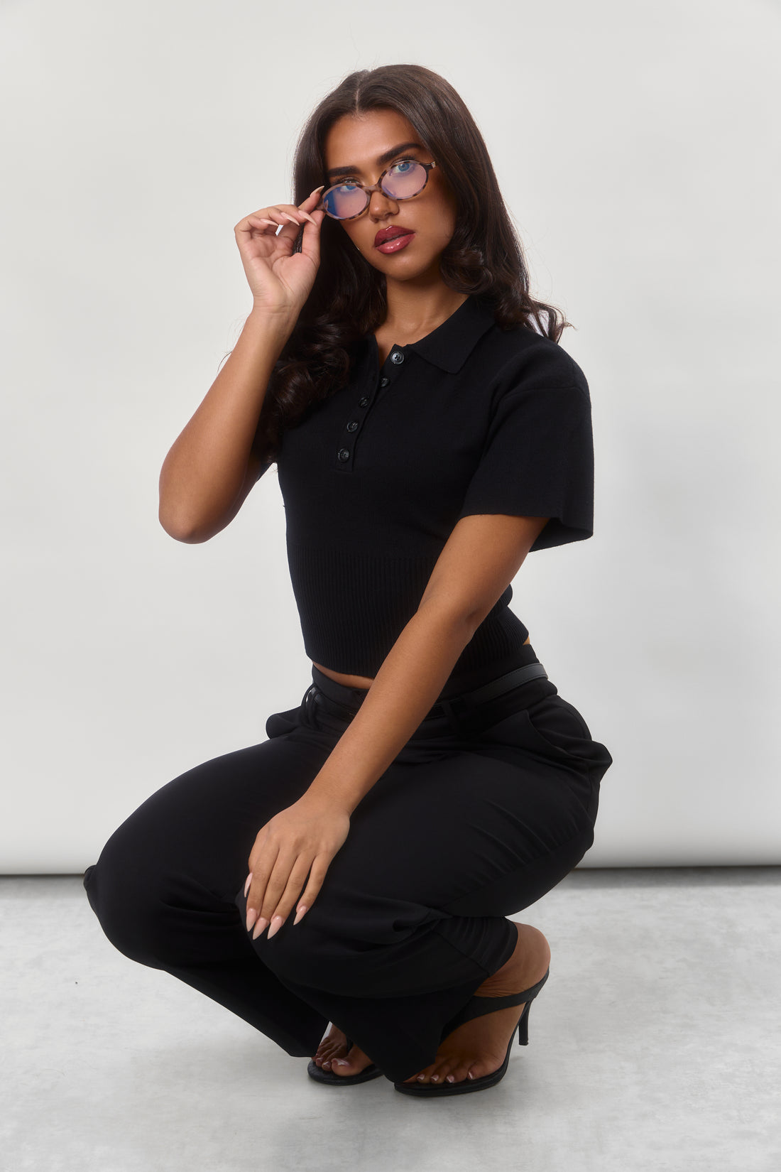 Structured Sculpting Knitted Polo | Classic Noir