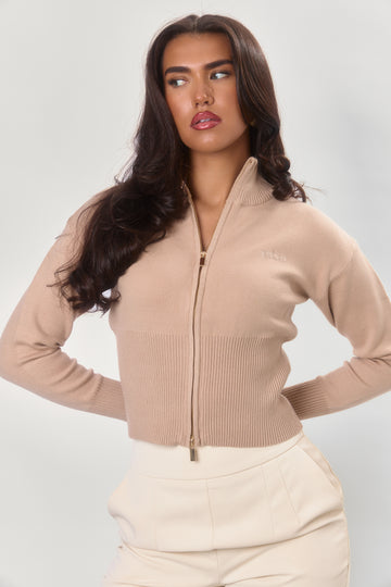 Structured Sculpting Zip Knit | Caramel Latte