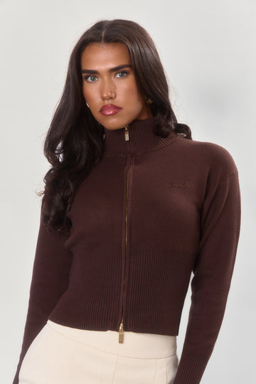 Structured Sculpting Zip Knit | Roasted Espresso