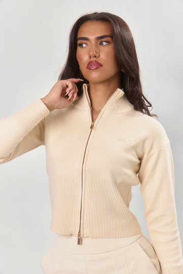 Structured Sculpting Zip Knit | Almond Latte