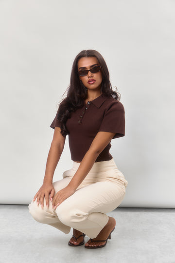Structured Sculpting Knitted Polo | Roasted Espresso