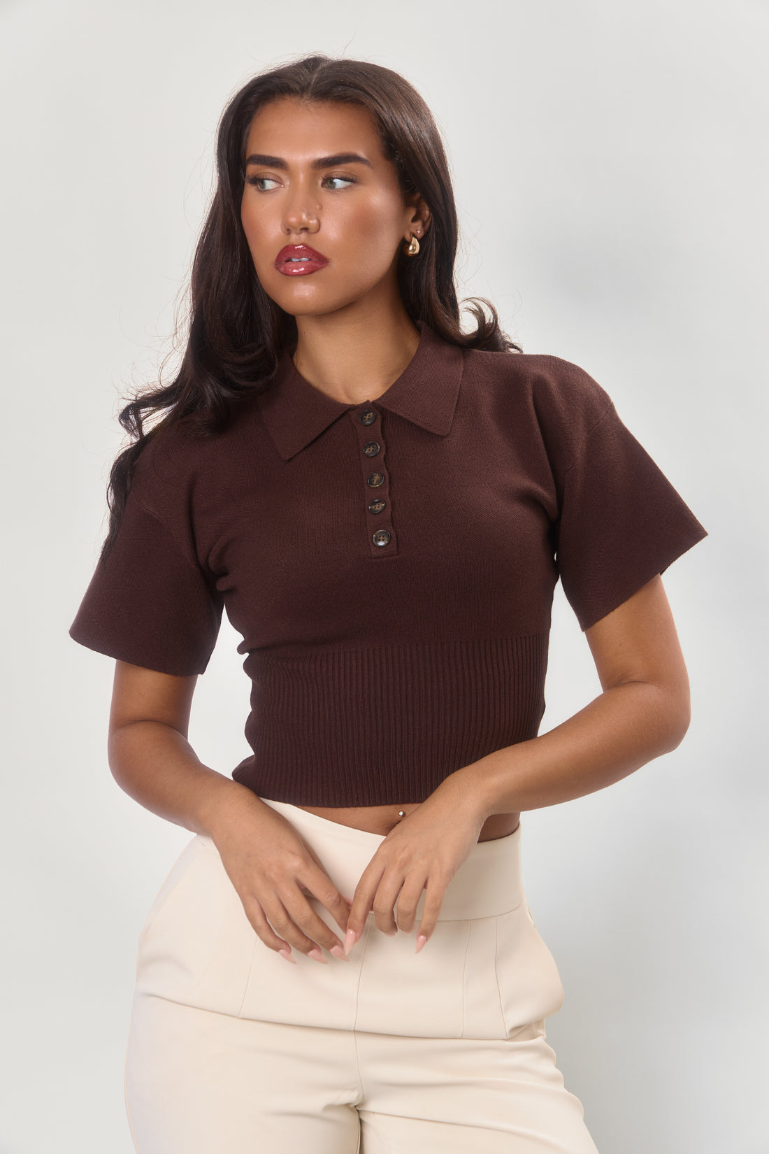 Structured Sculpting Knitted Polo | Roasted Espresso