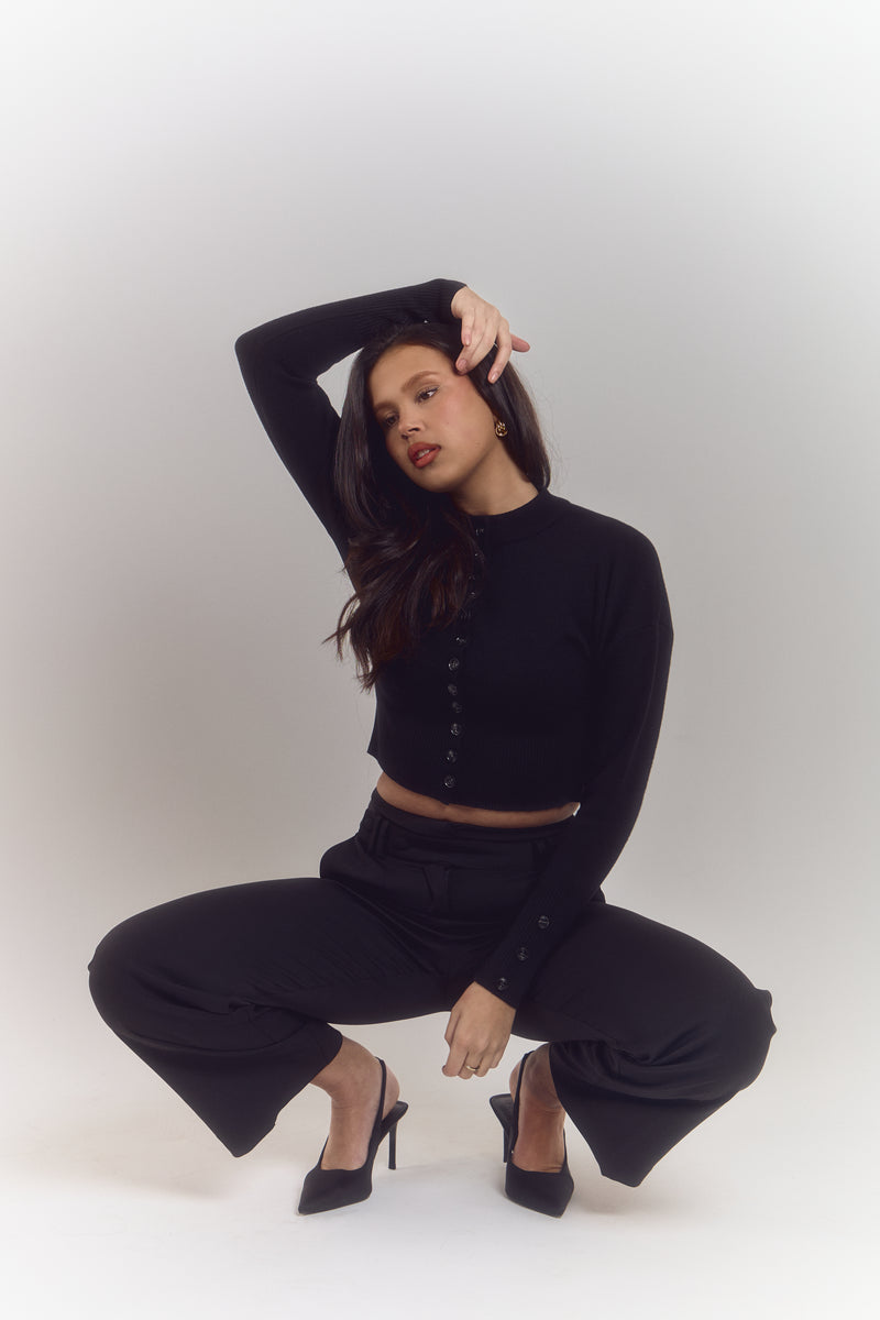 Structured Sculpting Waist Cardigan | Classic Noir