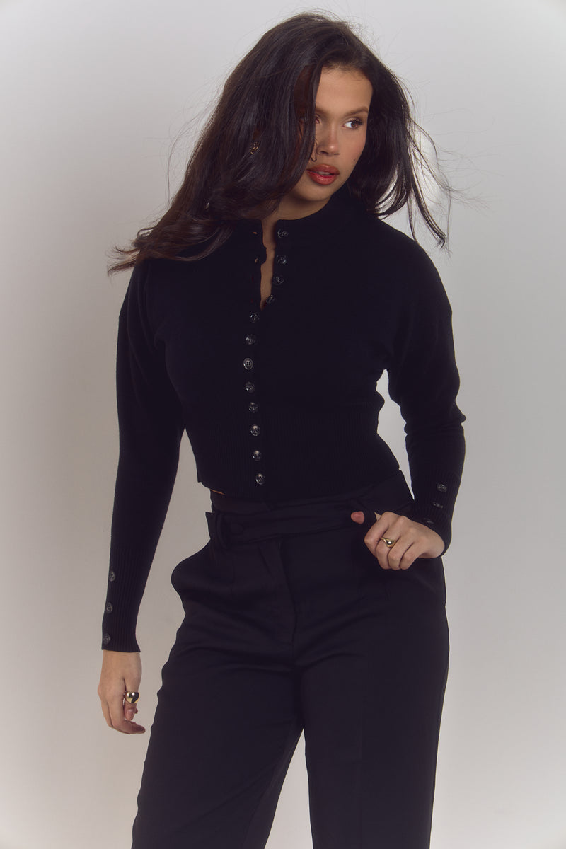 Structured Sculpting Waist Cardigan | Classic Noir