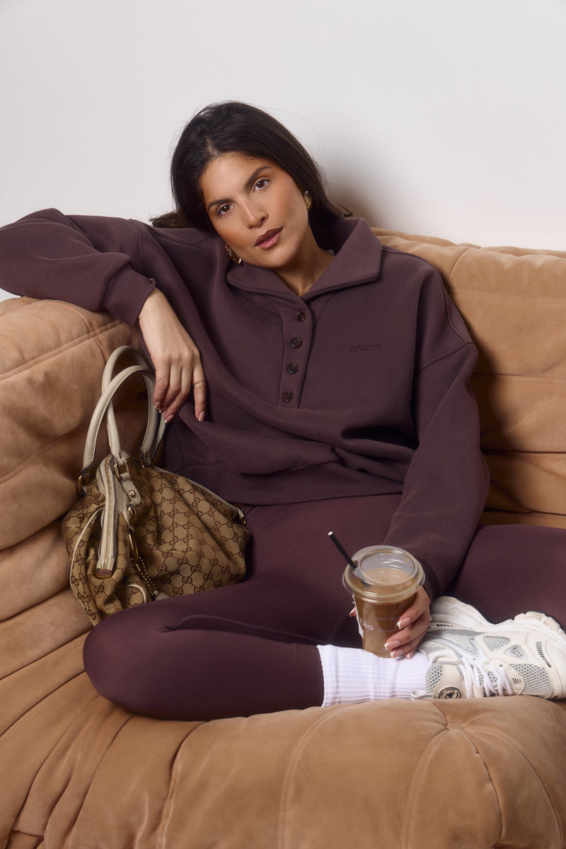 Structured Oversized Quarter Button Sweater | Truffle Plum