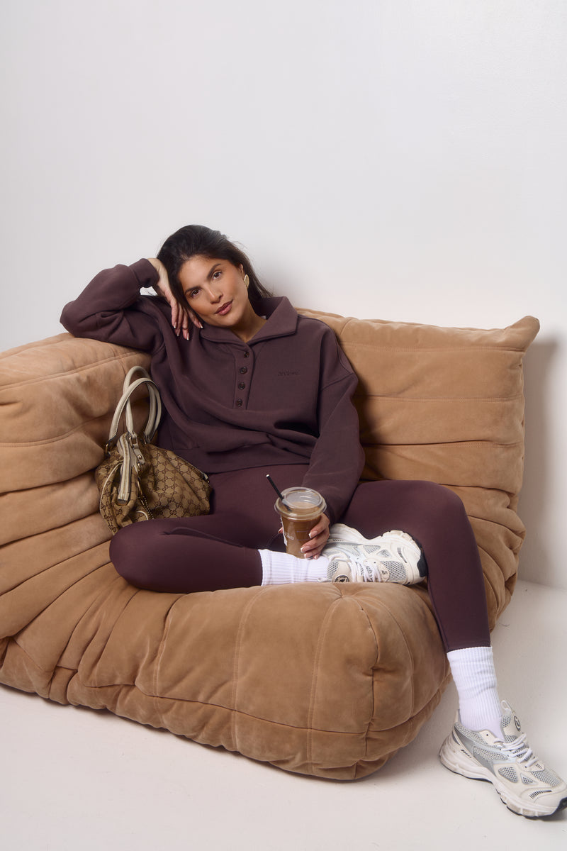 Structured Oversized Quarter Button Sweater | Truffle Plum