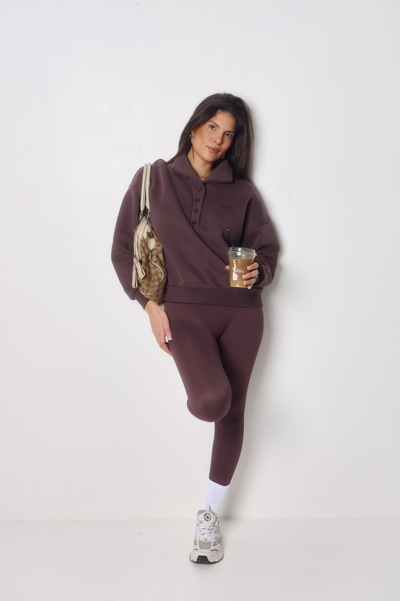 Structured Oversized Quarter Button Sweater | Truffle Plum