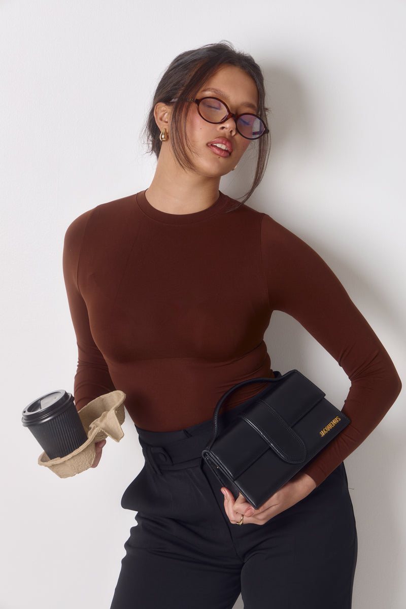 Contour Form Long Sleeve Bodysuit | Rich Chocolate