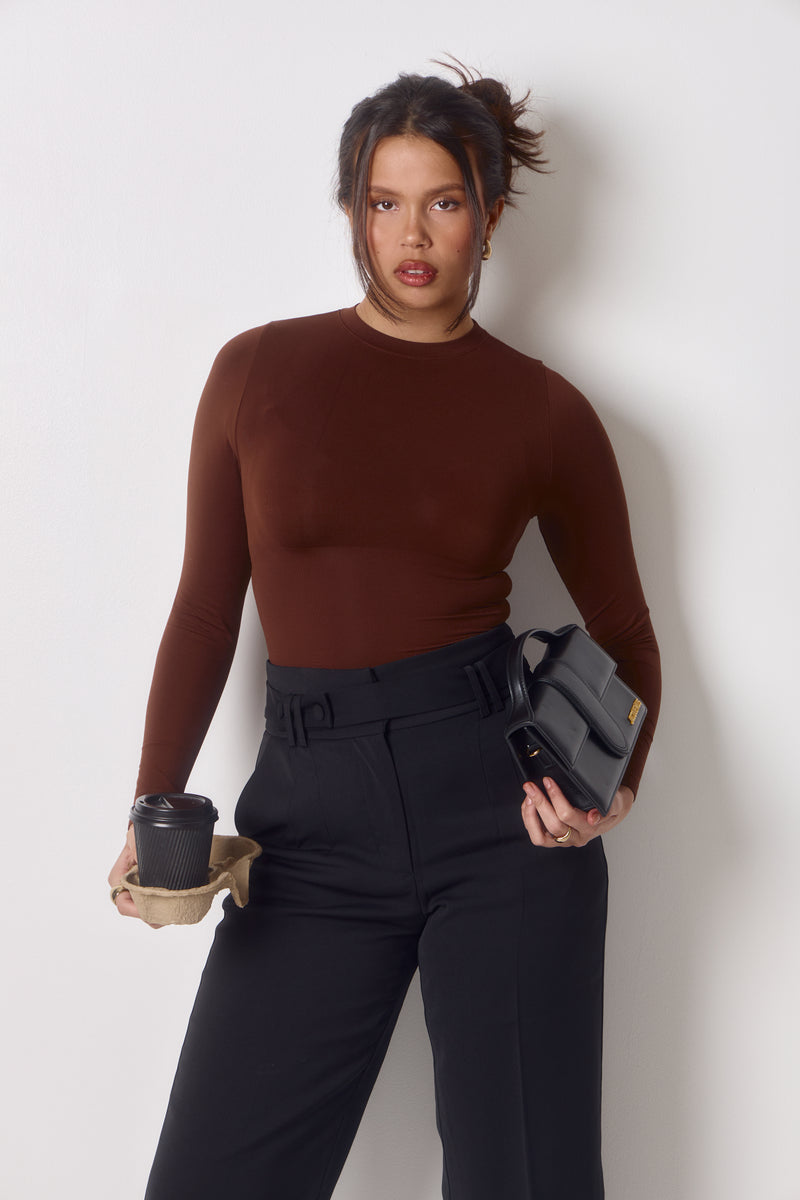 Contour Form Long Sleeve Bodysuit | Rich Chocolate