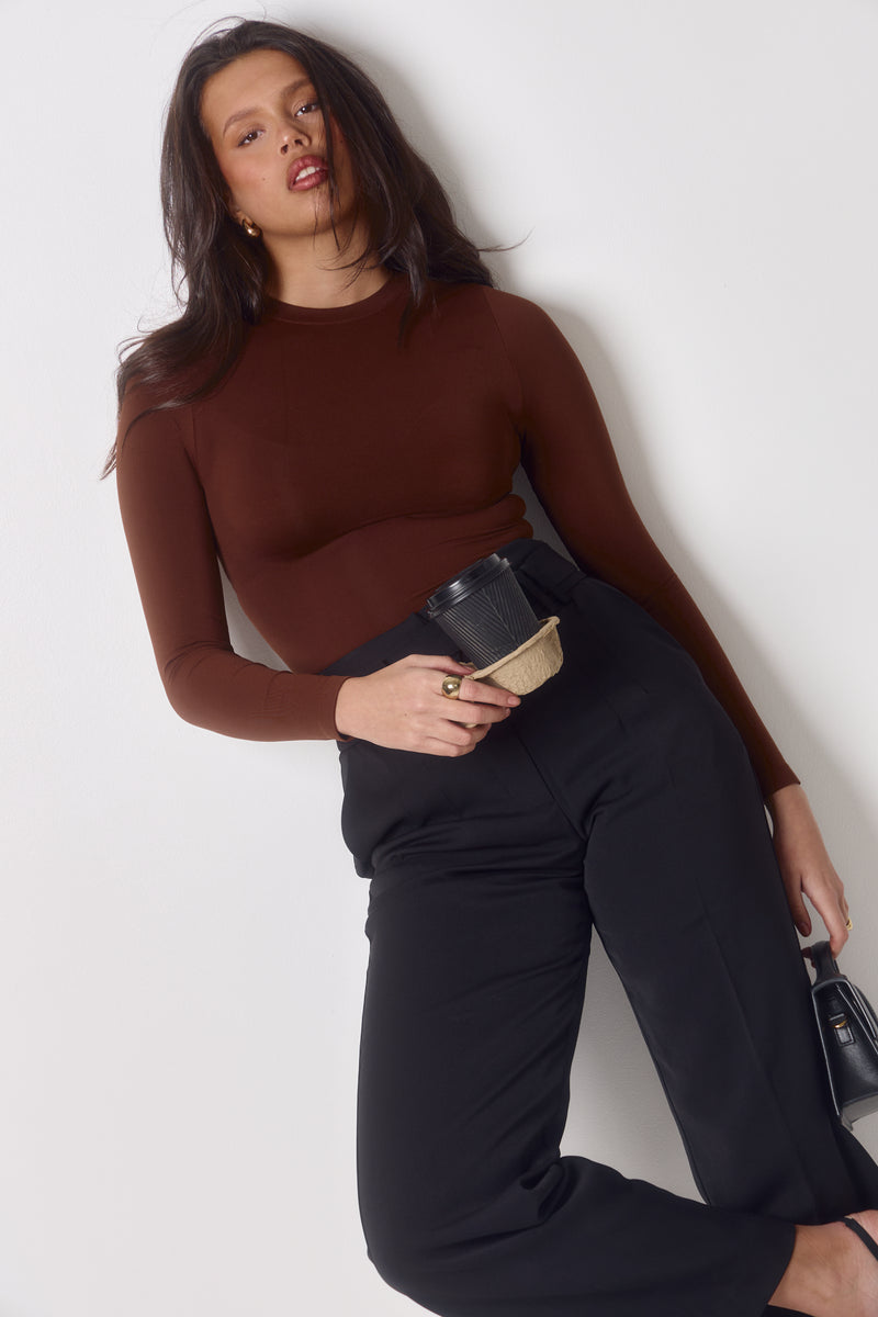 Contour Form Long Sleeve Bodysuit | Rich Chocolate