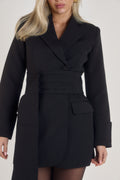 Oversized Belted Blazer Dress in Classic Noire by Ardore London, featuring a cinched waist with a tailored belt, structured shoulders, and sharp lapels — a bold and versatile piece perfect for elevated office style and chic evening wear.