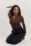 Cocoa Créme cotton rib bodysuit styled for casual and smart casual outfits.