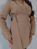 Caramel Creme, Beige, Blazer Dress, Tailored Dress. Belted Dress,Long Sleeve Dress, Chic Dress, Womens Blazer, Womens Blazer Dress, Camel Outfit, Camel Dress, Camel Blazer, Tan Dress, Tan Blazer