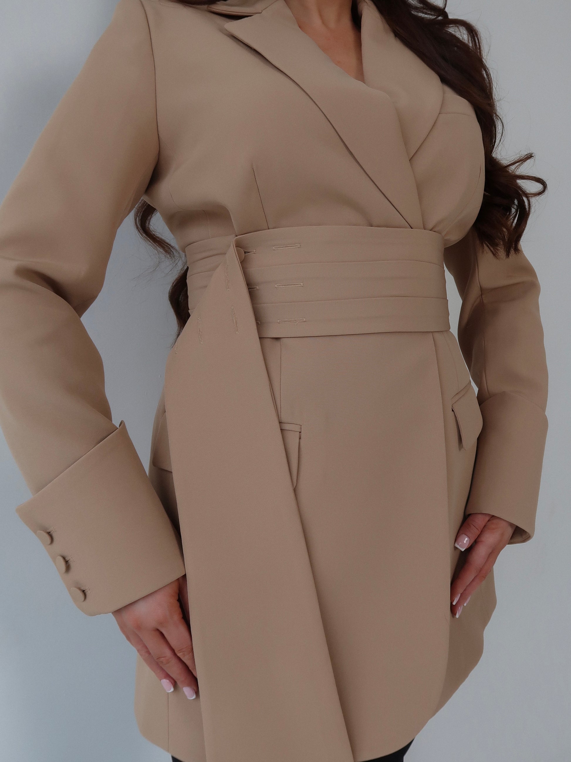 Caramel Creme, Beige, Blazer Dress, Tailored Dress. Belted Dress,Long Sleeve Dress, Chic Dress, Womens Blazer, Womens Blazer Dress, Camel Outfit, Camel Dress, Camel Blazer, Tan Dress, Tan Blazer