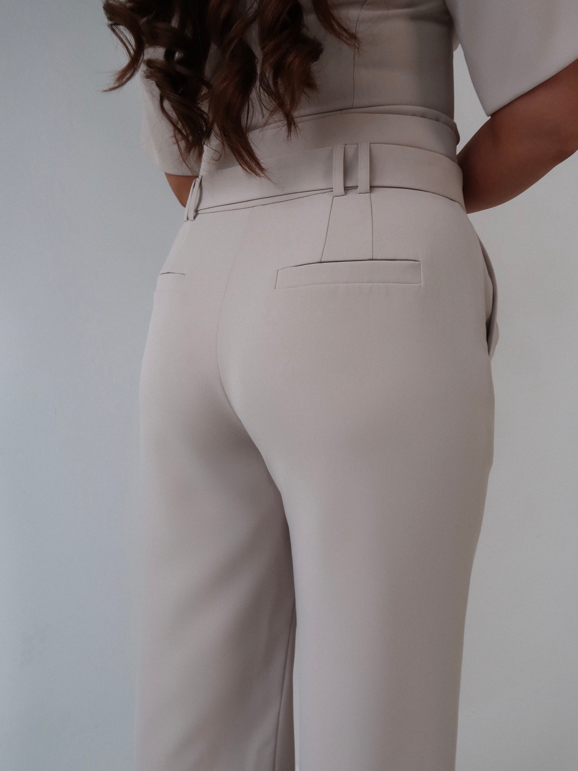 Beige Trouser, Work Trouser, Classic Trouser, Smart Outfit, Womens Workwear, Ladies Workwear, Corporate Outfit, Beige Tailored Trousers, Belted Trousers, Smart Trousers, Belt Loops, Lined Trousers, Wide Leg, Wide Leg Trousers, Neutral Trouser, Neutral Top, Smart Top, High Neck Top, Womens Work Top, Womens Office Top