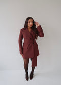 Cherry Chocolate, Burgundy, Blazer Dress, Tailored Dress. Belted Dress,Long Sleeve Dress, Chic Dress, Womens Blazer, Womens Blazer Dress, Burgundy Outfit, Burgundy Dress