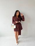 Cherry Chocolate, Burgundy, Blazer Dress, Tailored Dress. Belted Dress,Long Sleeve Dress, Chic Dress, Womens Blazer, Womens Blazer Dress, Burgundy Outfit, Burgundy Dress