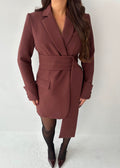 Cherry Chocolate, Burgundy, Blazer Dress, Tailored Dress. Belted Dress,Long Sleeve Dress, Chic Dress, Womens Blazer, Womens Blazer Dress, Burgundy Outfit, Burgundy Dress