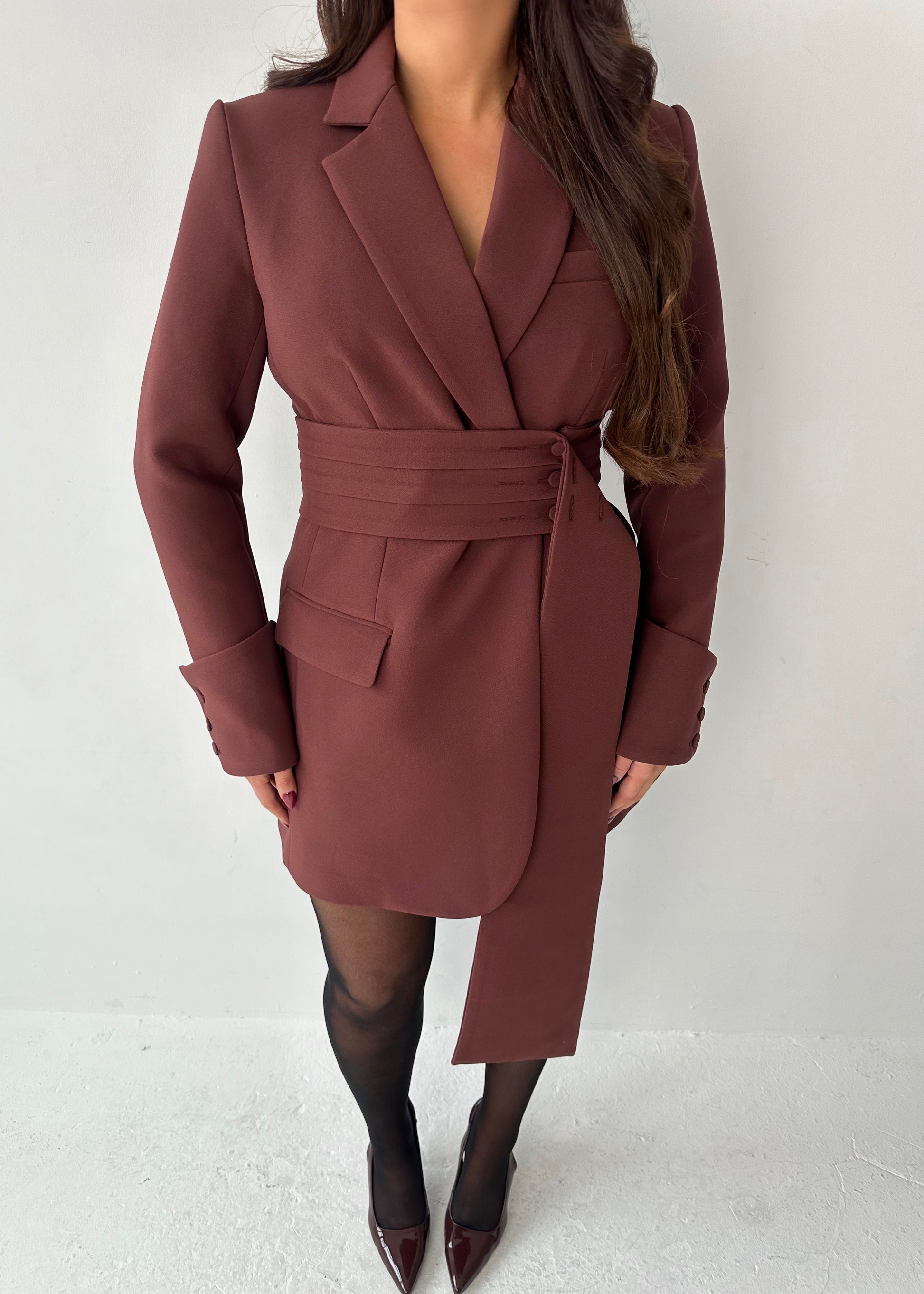 Cherry Chocolate, Burgundy, Blazer Dress, Tailored Dress. Belted Dress,Long Sleeve Dress, Chic Dress, Womens Blazer, Womens Blazer Dress, Burgundy Outfit, Burgundy Dress