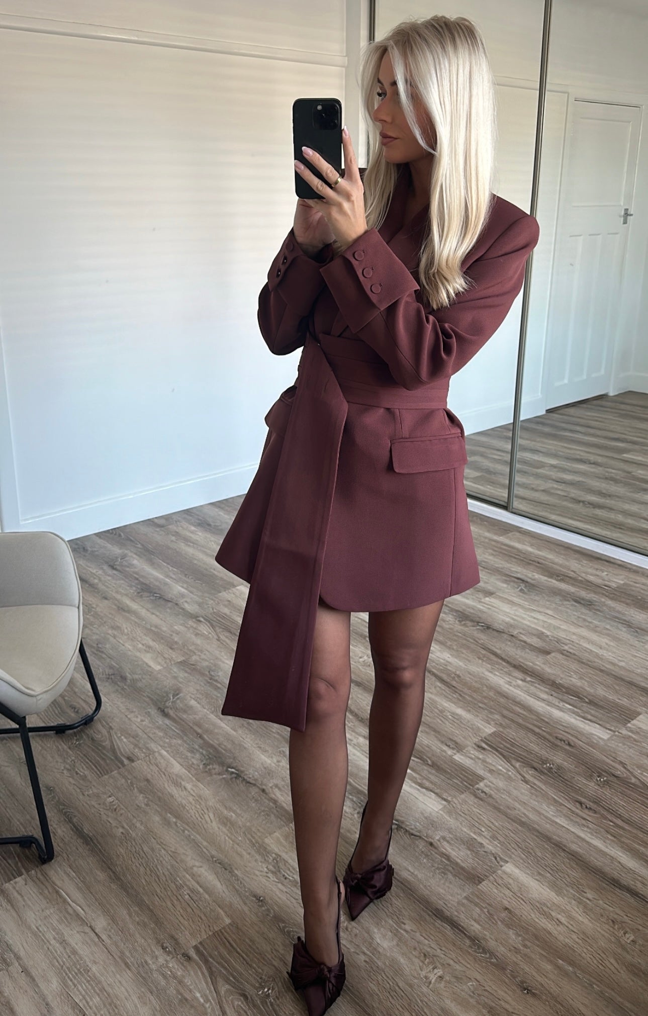 Cherry Chocolate, Burgundy, Blazer Dress, Tailored Dress. Belted Dress,Long Sleeve Dress, Chic Dress, Womens Blazer, Womens Blazer Dress, Burgundy Outfit, Burgundy Dress