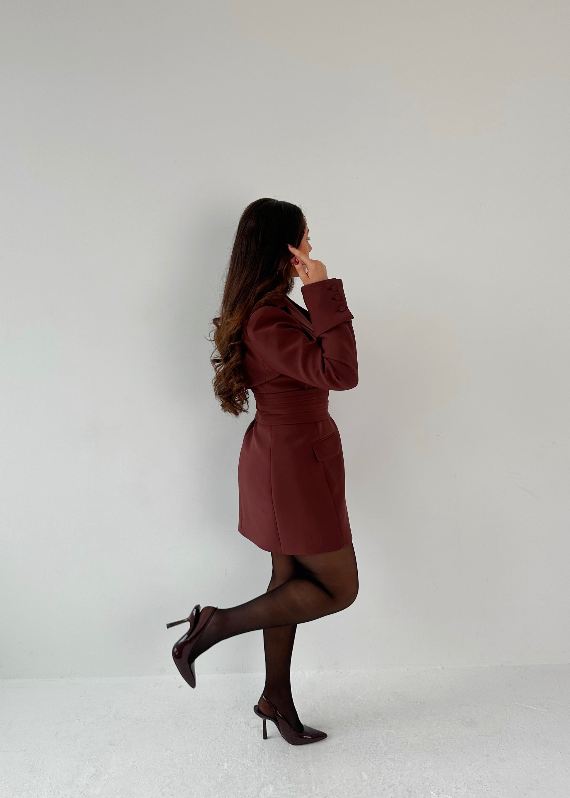 Cherry Chocolate, Burgundy, Blazer Dress, Tailored Dress. Belted Dress,Long Sleeve Dress, Chic Dress, Womens Blazer, Womens Blazer Dress, Burgundy Outfit, Burgundy Dress