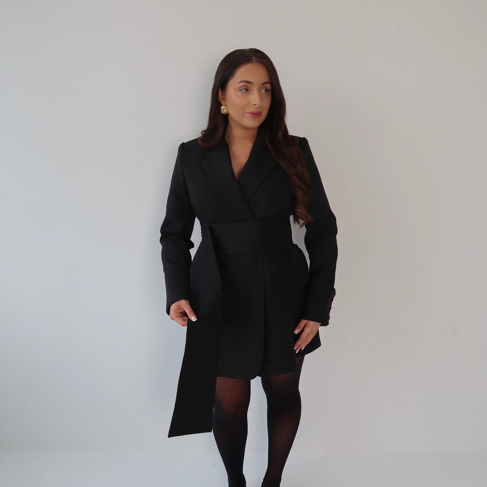 Black Dress, Little Black Dress, LBD, Blazer Dress, Tailored Dress. Belted Dress,Long Sleeve Dress, Chic Dress, Womens Blazer, Womens Blazer Dress, Camel Outfit, Camel Dress, Black Blazer, Black Dress, 