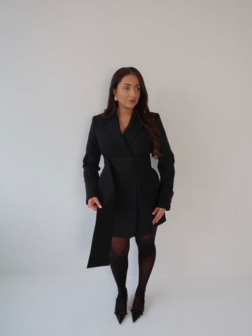 Black Dress, Little Black Dress, LBD, Blazer Dress, Tailored Dress. Belted Dress,Long Sleeve Dress, Chic Dress, Womens Blazer, Womens Blazer Dress, Camel Outfit, Camel Dress, Black Blazer, Black Dress, 