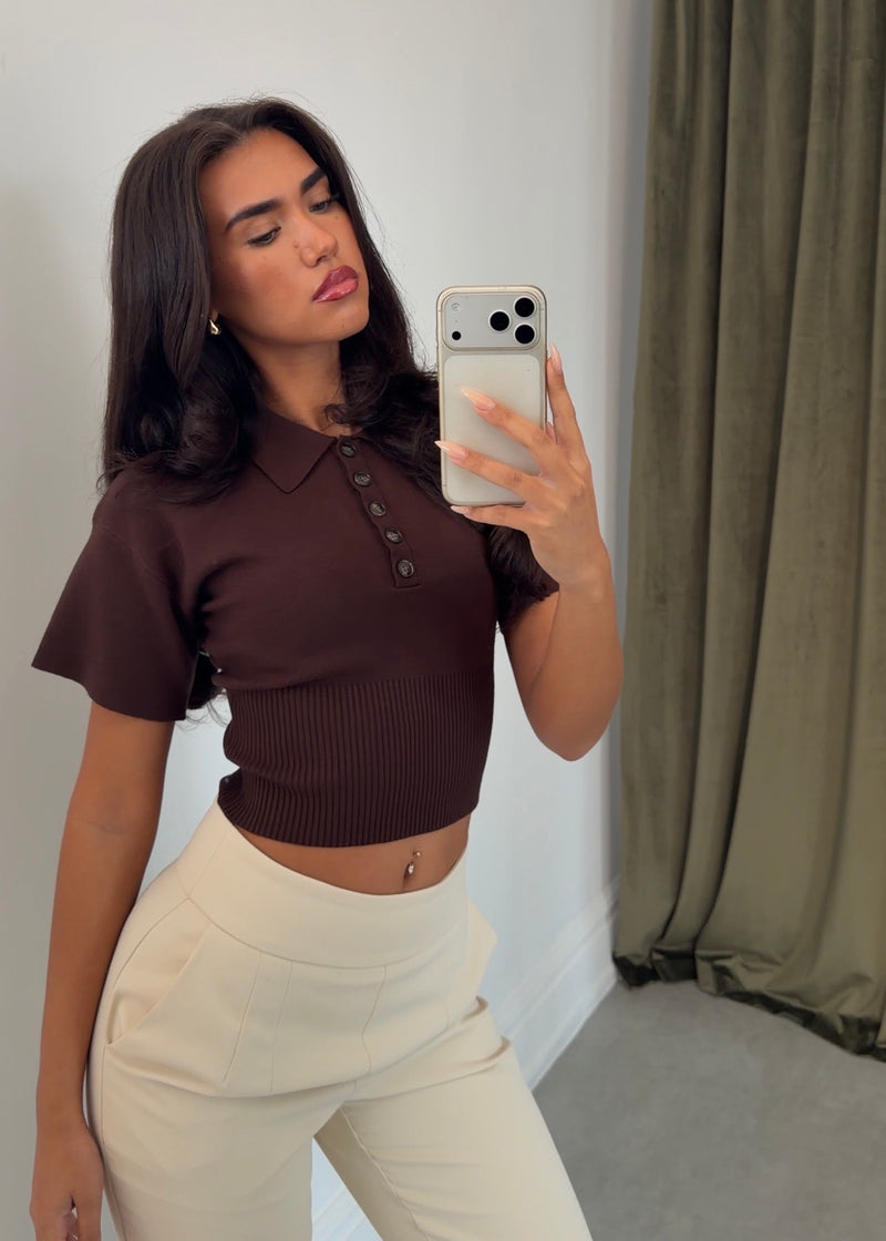 Structured Sculpting Knitted Polo | Roasted Espresso