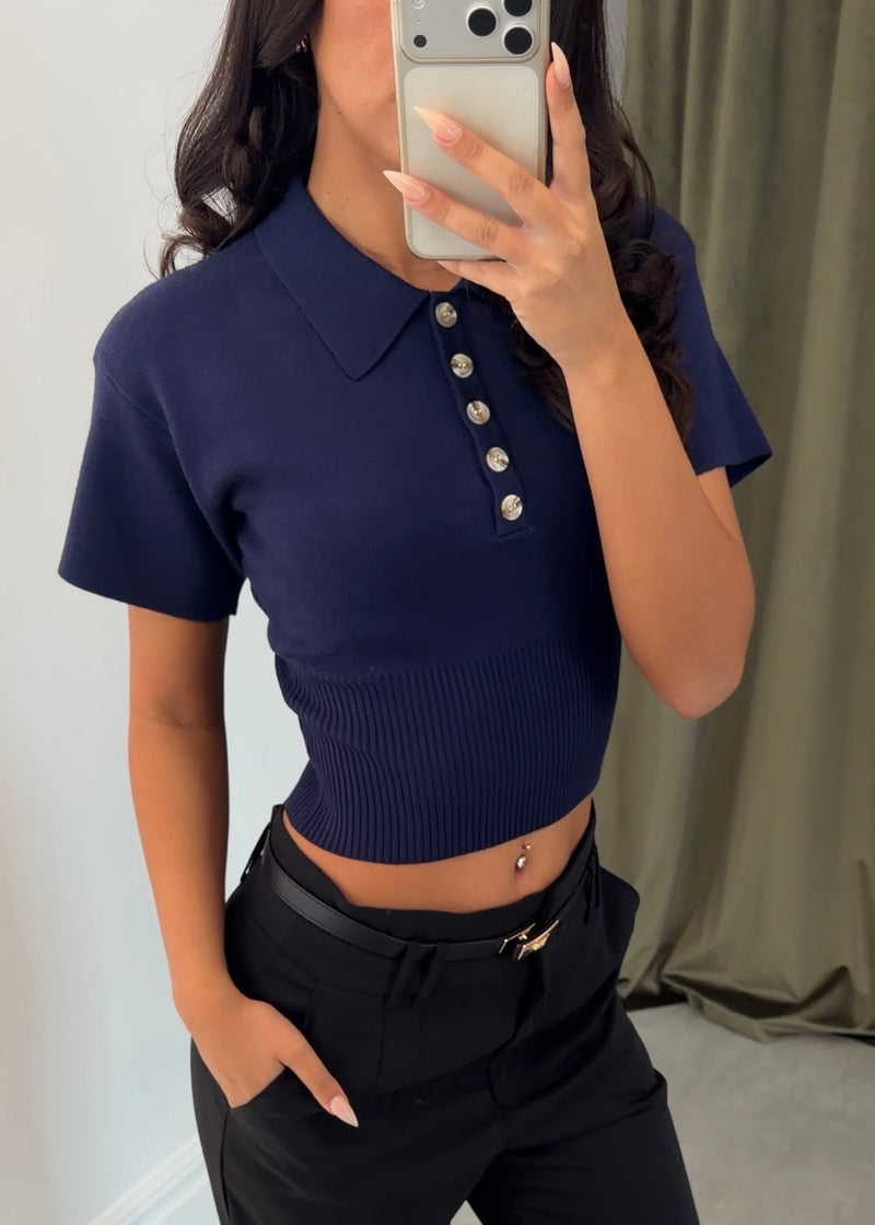 Structured Sculpting Knitted Polo | Royal Bleu