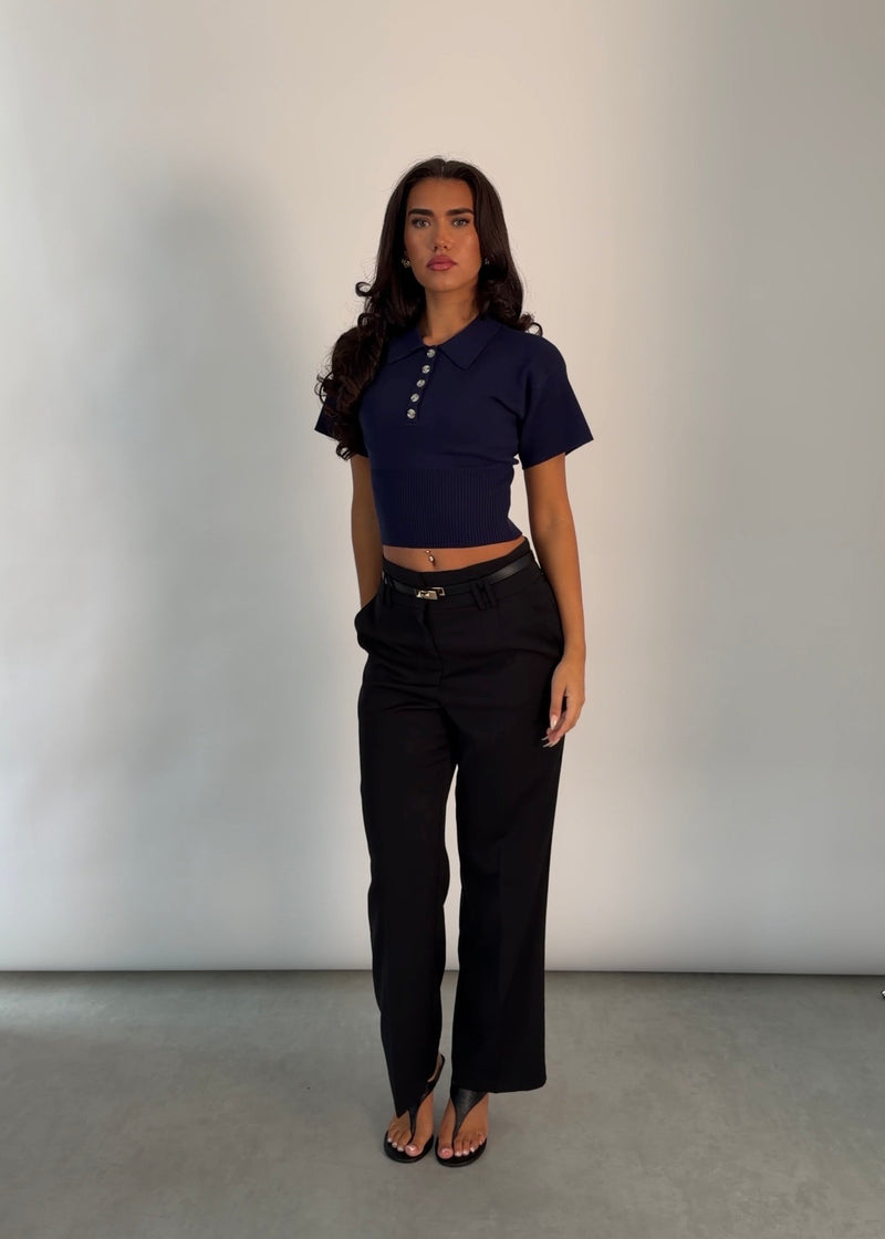 Structured Sculpting Knitted Polo | Royal Bleu