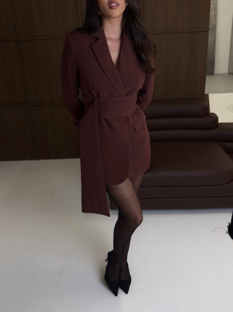 Signature Belted Blazer Dress | Cherry Chocolate