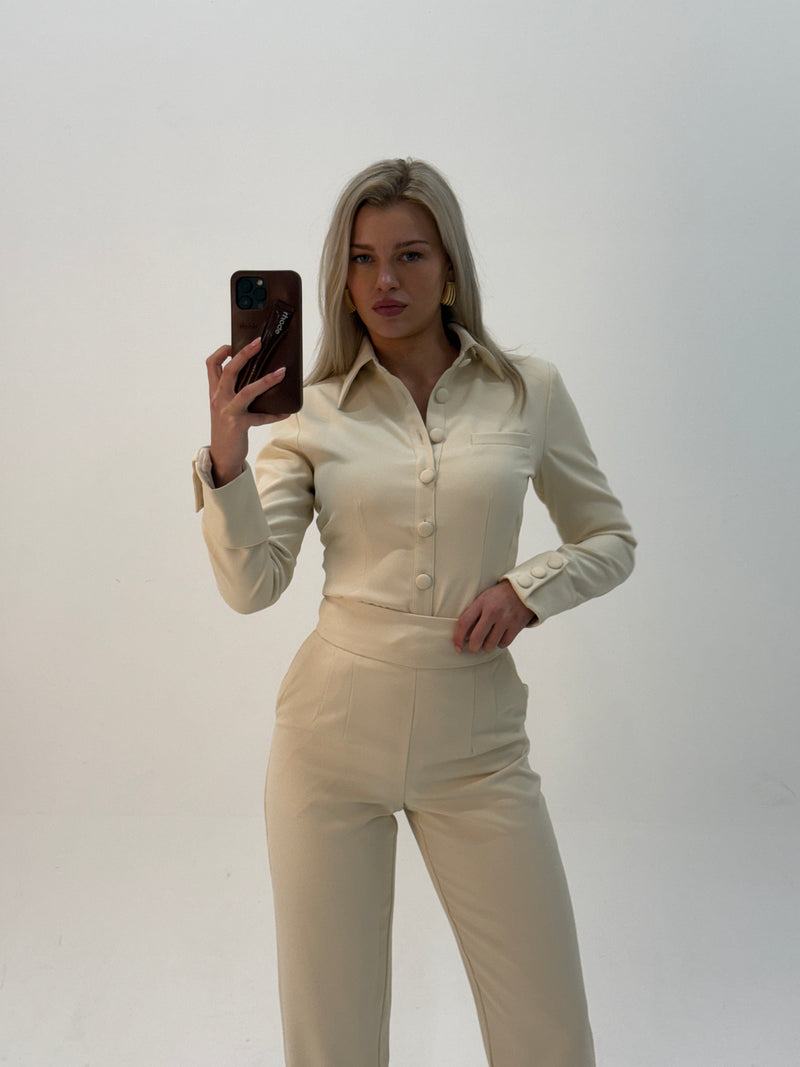 Structured Long Sleeve Sculpting Blouse | Vanilla Crème