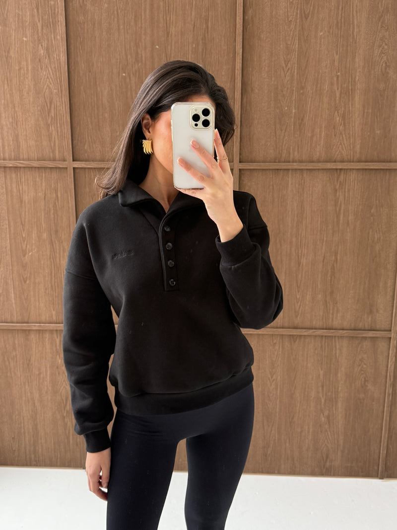 Structured Oversized Quarter Button Sweater | Classic Noir