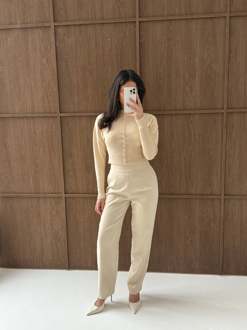 Structured Sculpting Waist Cardigan | Almond Latte