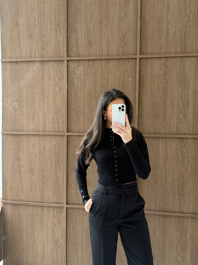 Structured Sculpting Waist Cardigan | Classic Noir