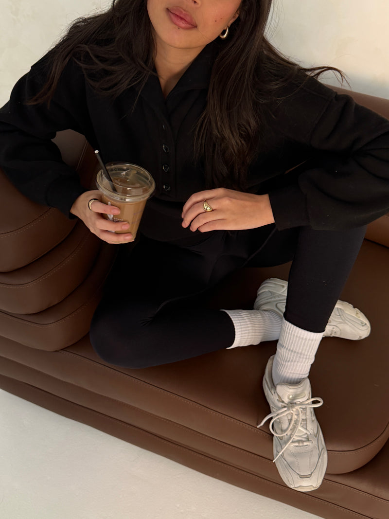 Structured Oversized Quarter Button Sweater | Classic Noir