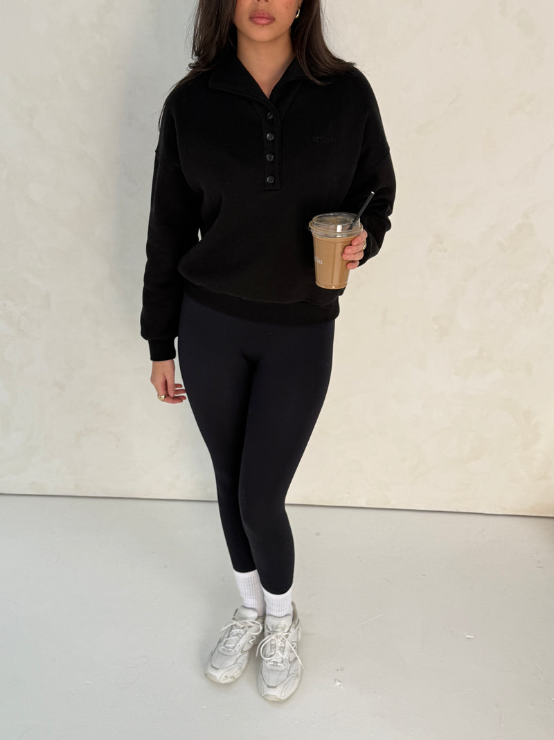 Structured Oversized Quarter Button Sweater | Classic Noir