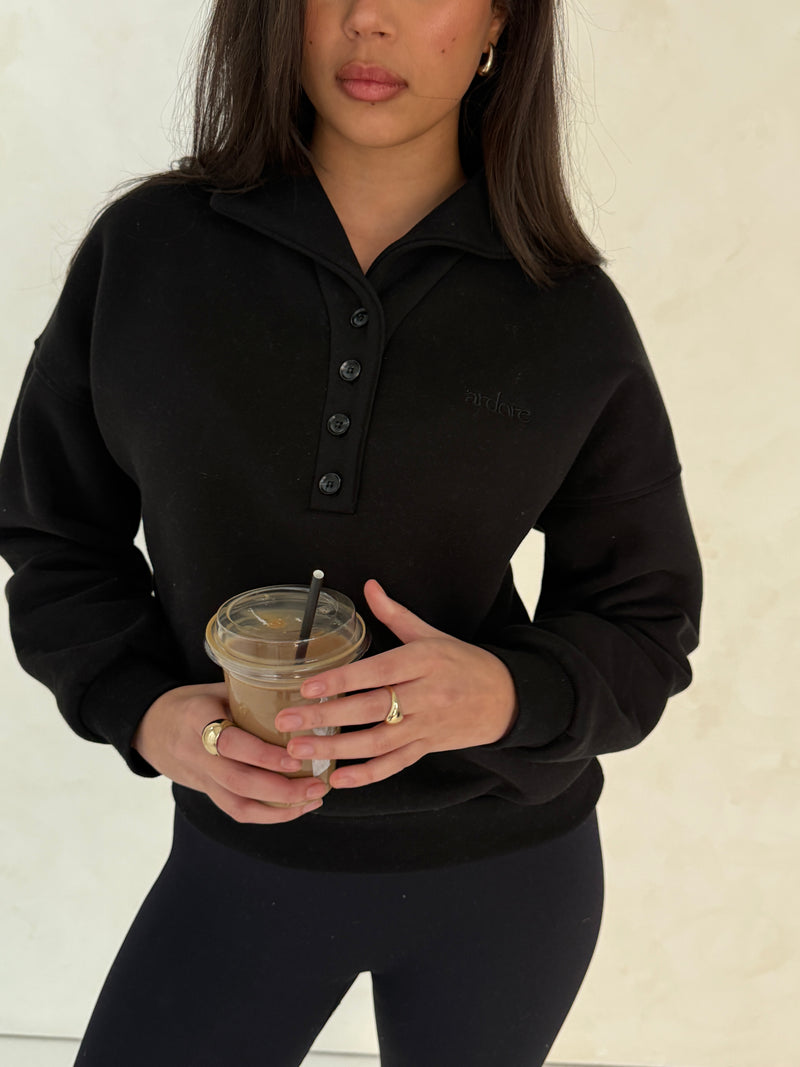 Structured Oversized Quarter Button Sweater | Classic Noir