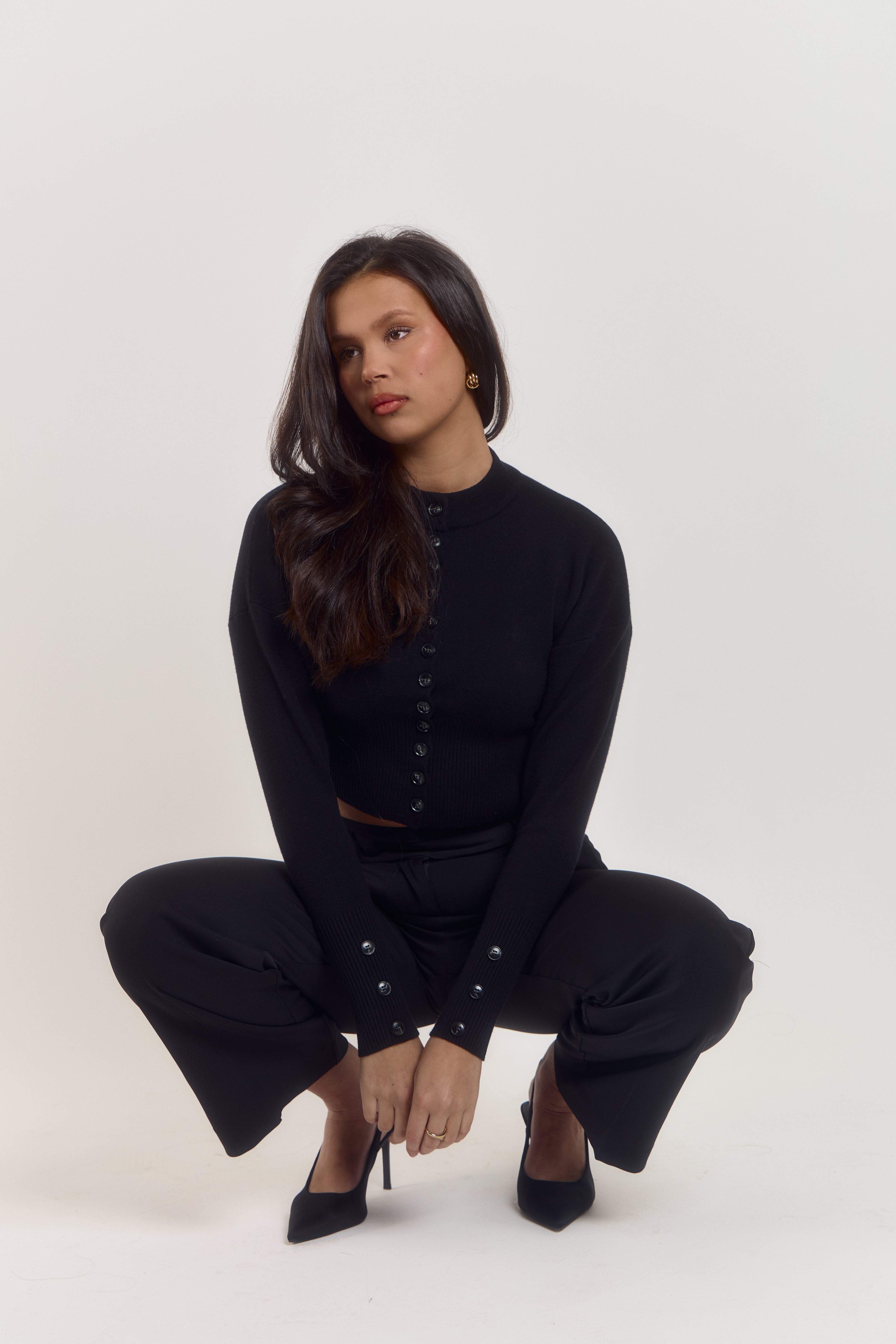 Structured Sculpting Waist Cardigan | Classic Noir