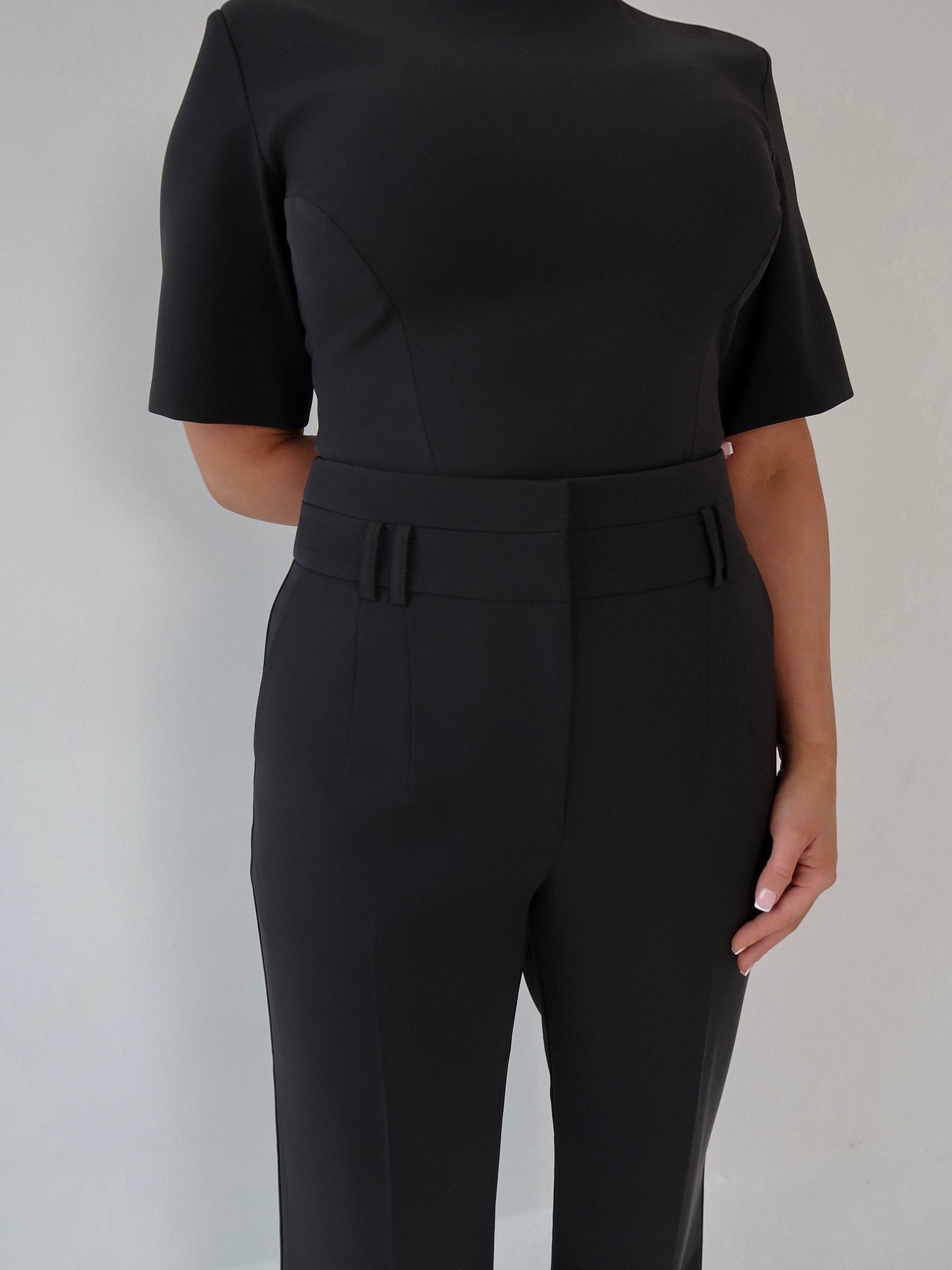 Black Trouser, Work Trouser, Classic Trouser, Smart Outfit, Womens Workwear, Ladies Workwear, Corporate Outfit, Black Tailored Trousers, Belted Trousers, Smart Trousers, Belt Loops, Lined Trousers, Wide Leg, Wide Leg Trousers