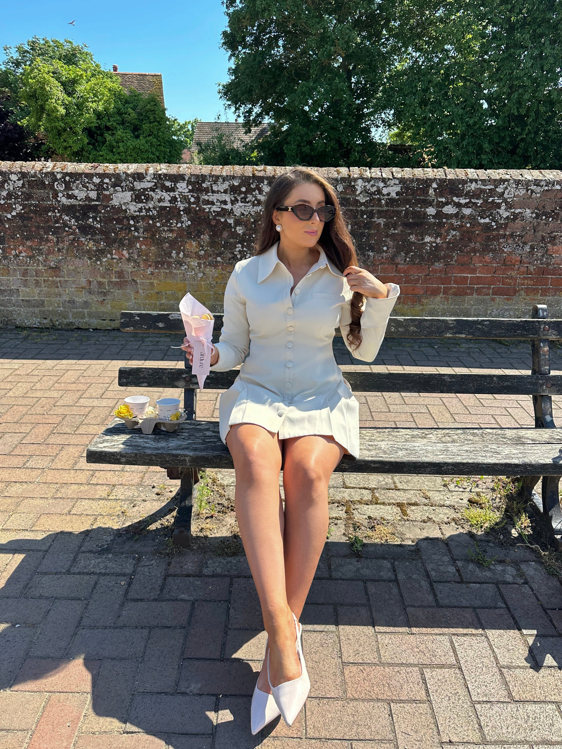 Structured Long Sleeve Pleated Mini Dress | Vanilla Crème