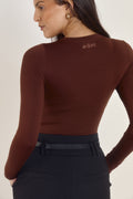 Luxury chocolate brown sculpting bodysuit with 360 stretch fabric