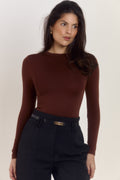 Women’s chocolate brown contouring bodysuit with waist compression zone