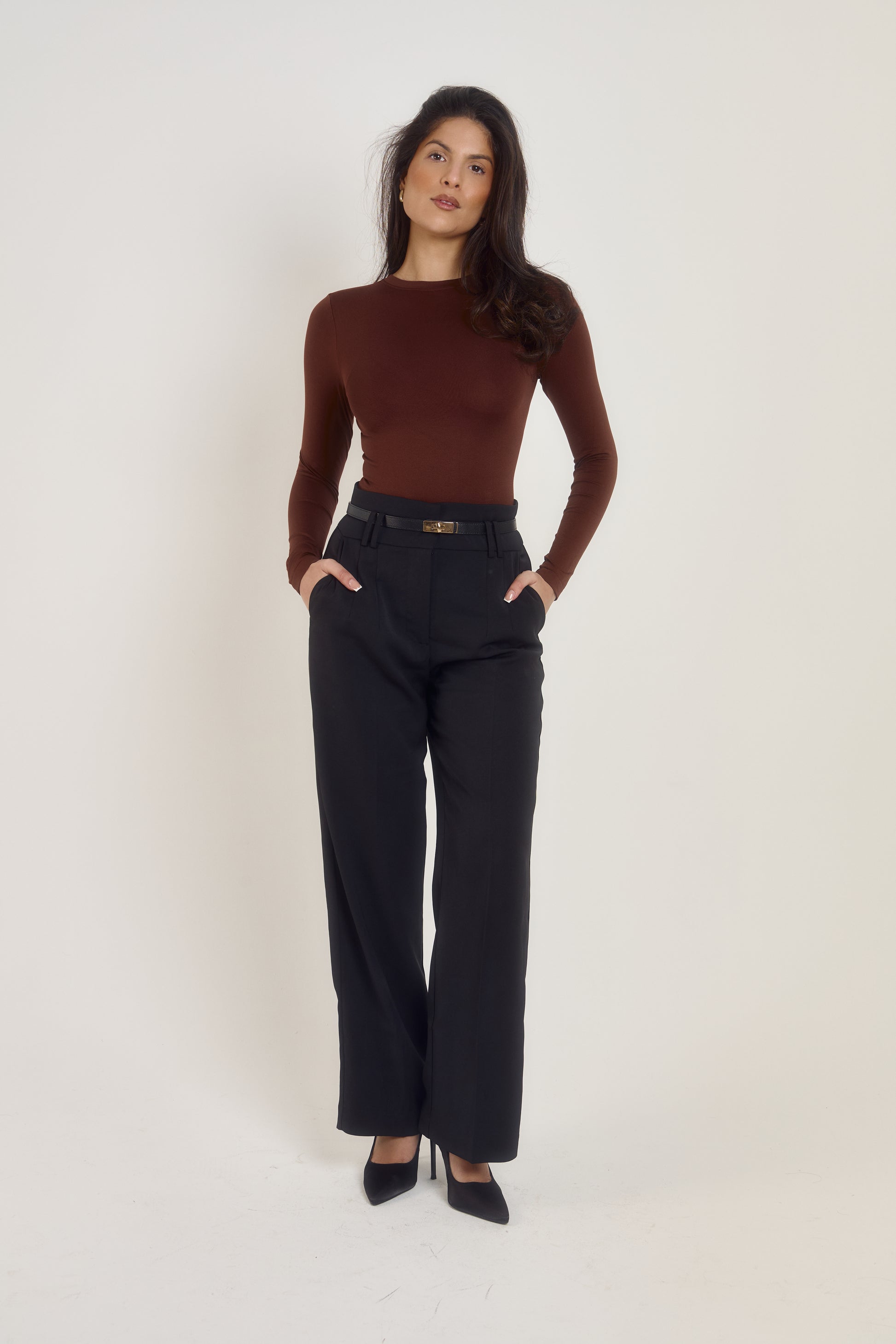 Ardore London chocolate brown long sleeve shapewear bodysuit with sculpting compression fit