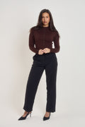 Women’s espresso brown buttoned cardigan with structured fit and long sleeves